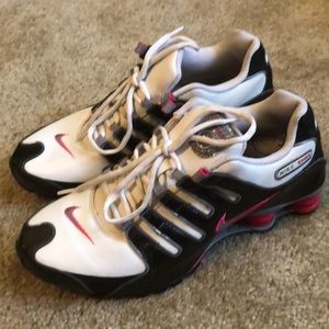 Black White and Pink Nike Shox